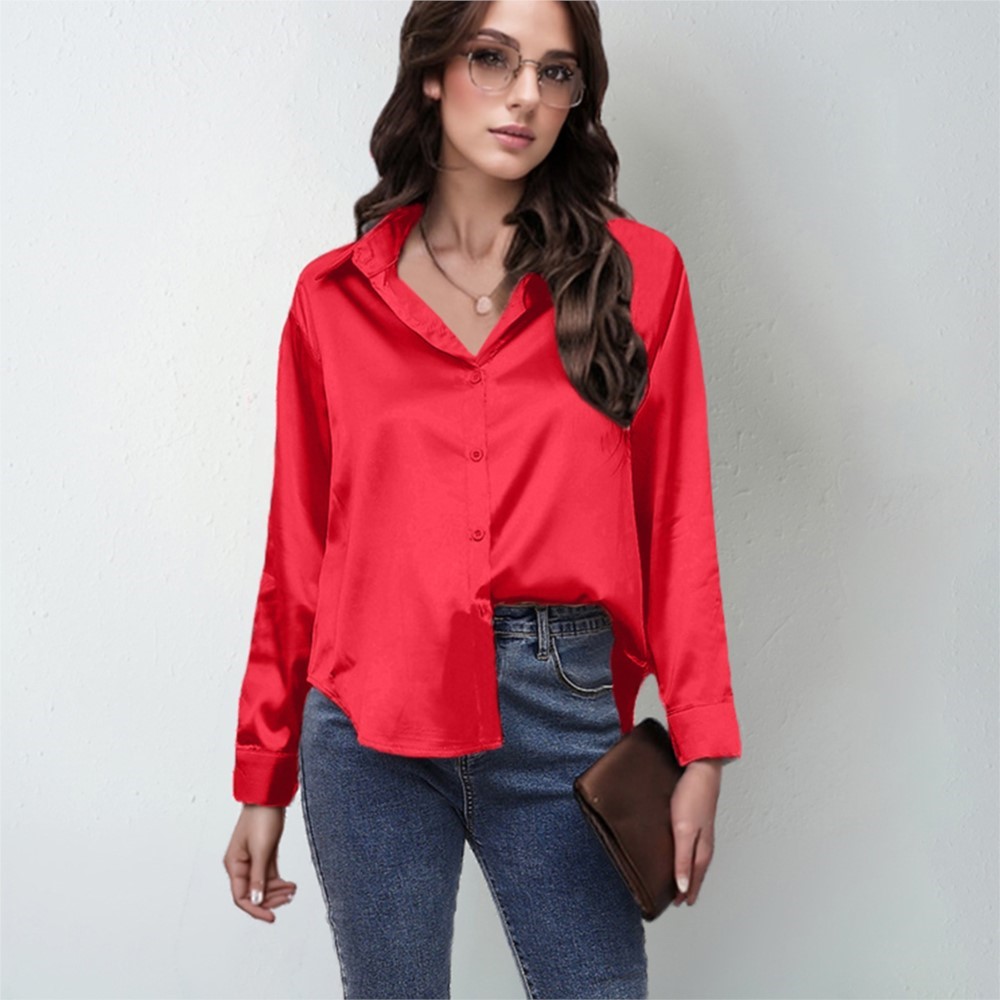 Spring Satin Shirt Women Loose - Silk Blouse Button ulasan dan harga