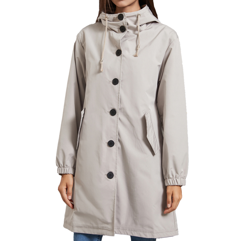 Hooded Women Windbreaker Long  - Trench Coat Formal ulasan dan harga