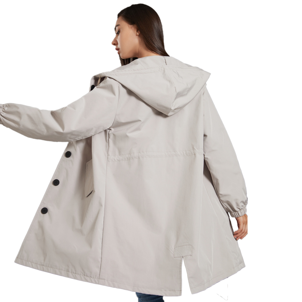 Hooded Women Windbreaker Long  - Trench Coat Formal ulasan dan harga