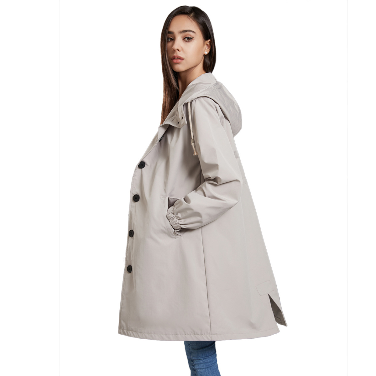 Hooded Women Windbreaker Long  - Trench Coat Formal ulasan dan harga