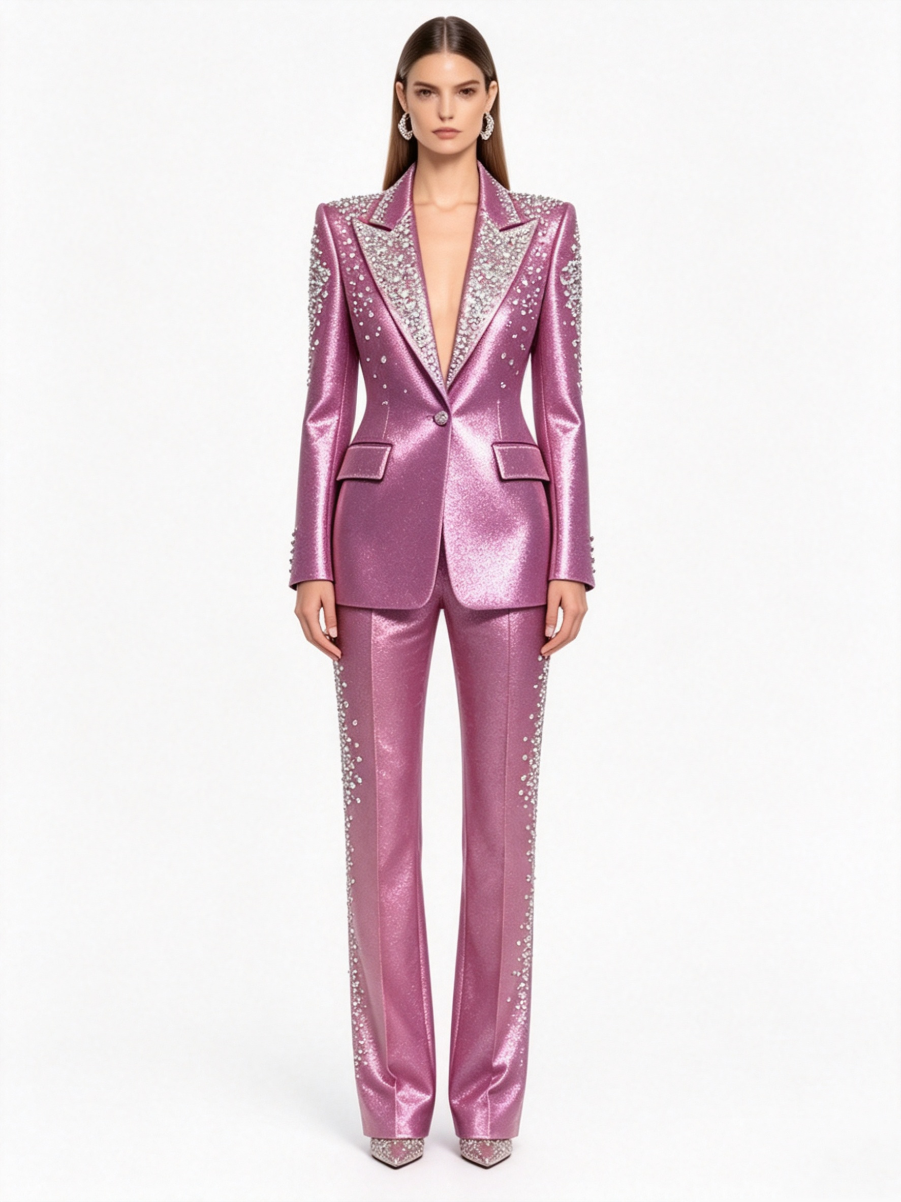 Luxury Crystals Pink Satin Wom - Women Formal Wear Coat ulasan dan harga