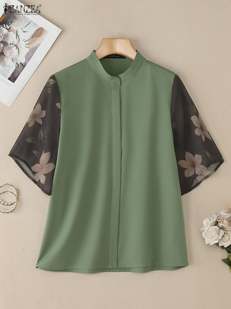 Women's Blouses Elegant Floral - Silk Blouse Button ulasan dan harga