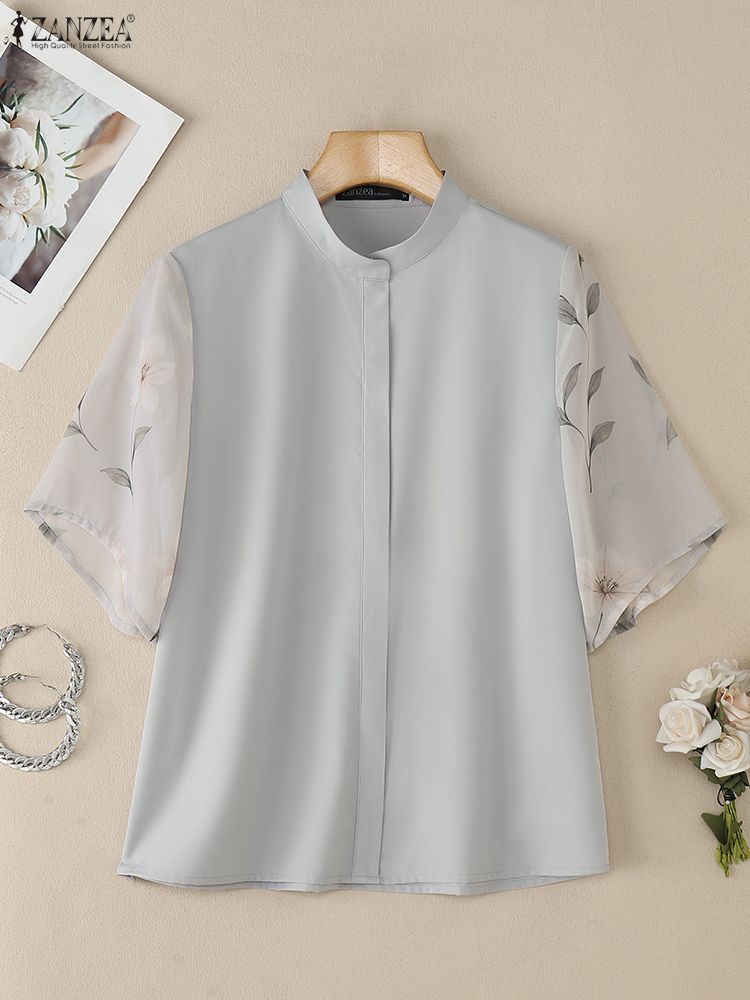 Women's Blouses Elegant Floral - Silk Blouse Button ulasan dan harga
