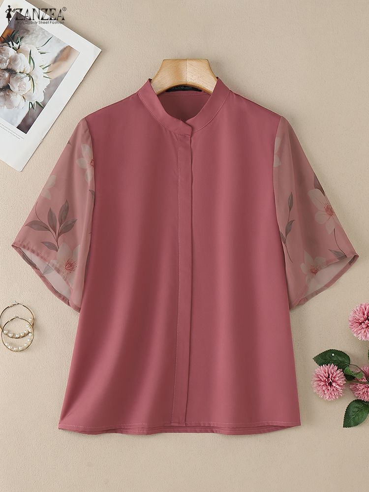 Women's Blouses Elegant Floral - Silk Blouse Button ulasan dan harga