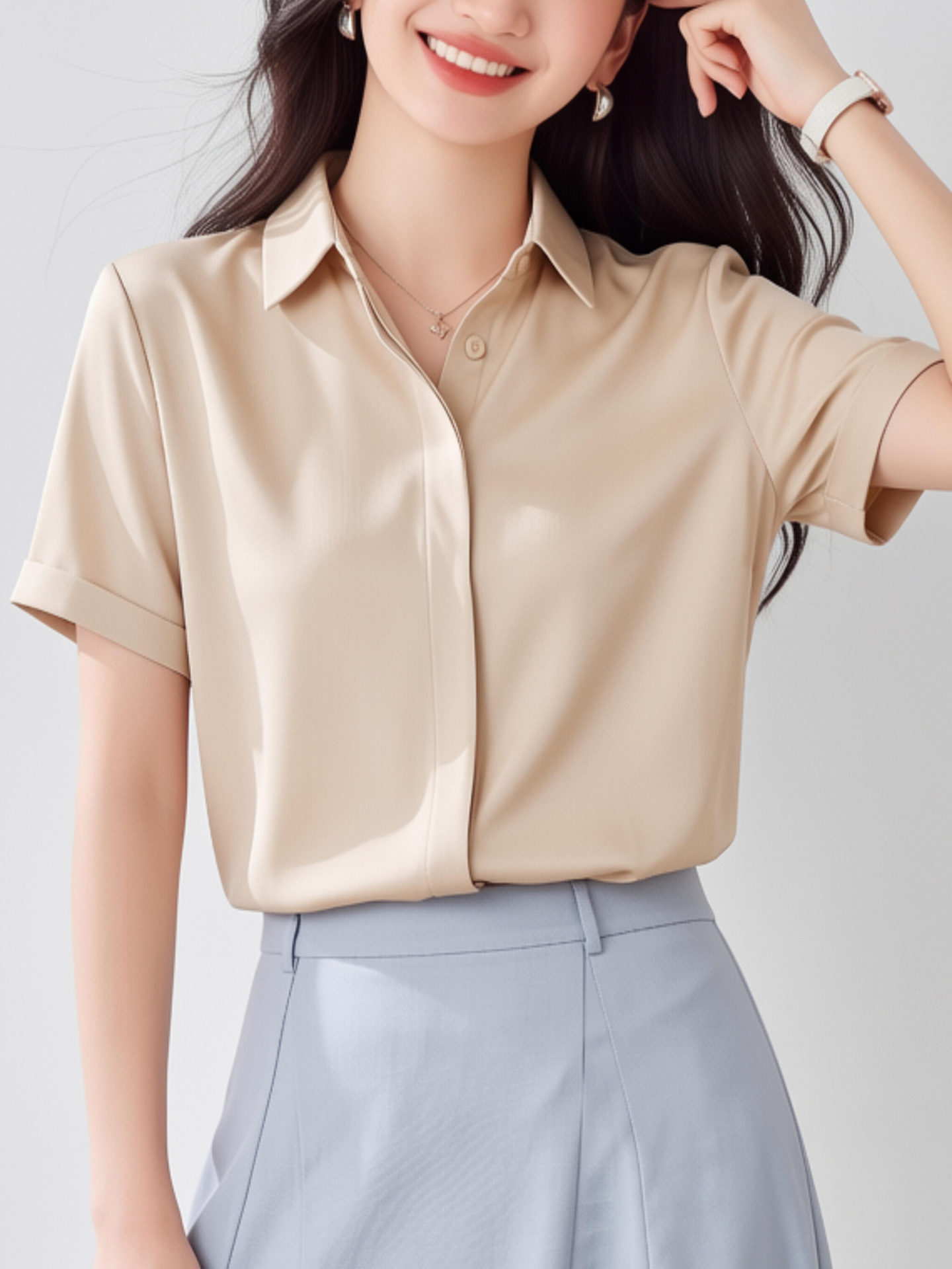 White V-Neck Short Sleeve Chif - Women'S Formal Wear Cardigan ulasan dan harga