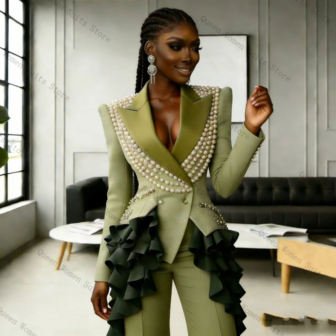 Luxury Pearls Women Suit Pants - Women Formal Wear Coat ulasan dan harga